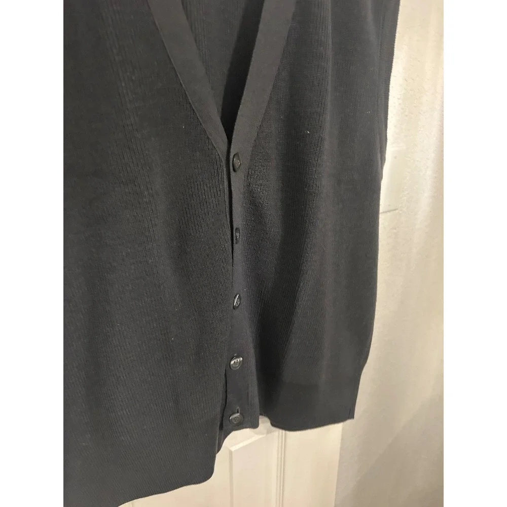 Lord & Taylor Mens Italian Merino Wool Cardigan Vest Black V-Neck Button Front L